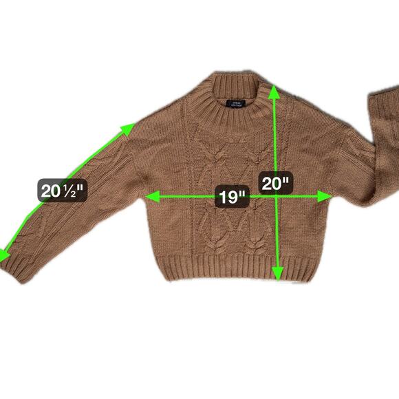 Urban Heritage Cropped Cable Knit Sweater Women Small Tan Mock Neck Fall Cozy - Picture 5 of 16